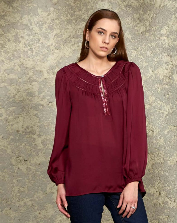 Maroon sequin Top