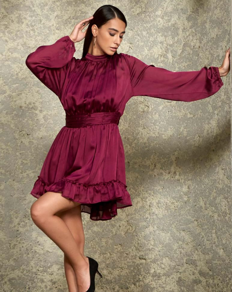 Claret Ruffle Dress