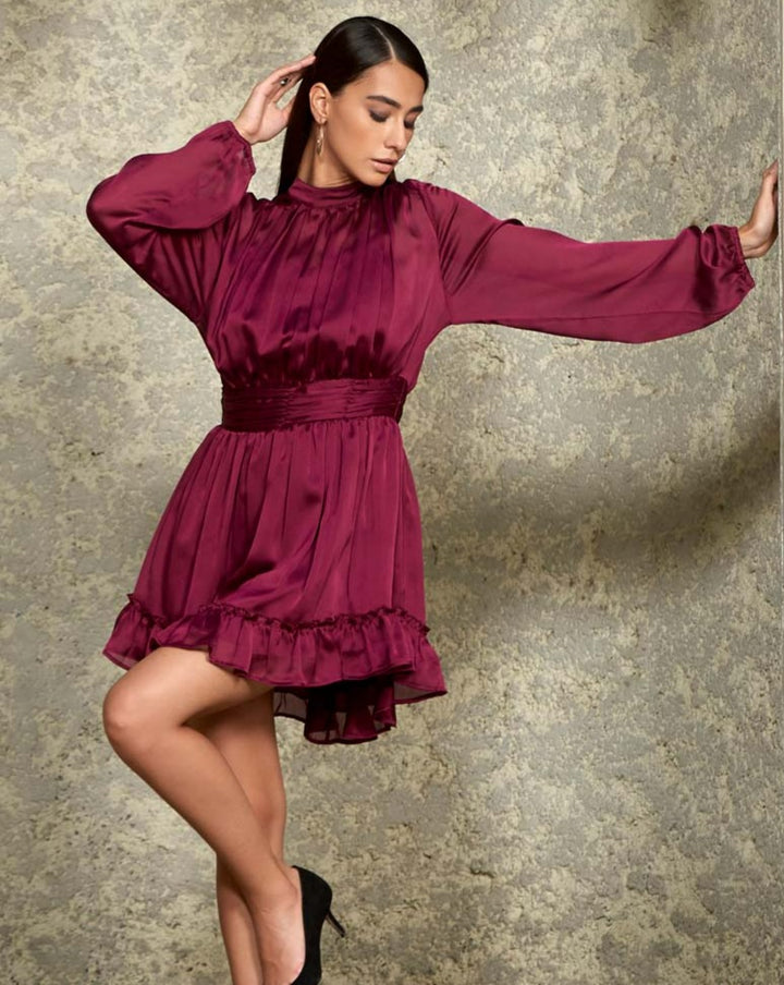 Claret Ruffle Dress