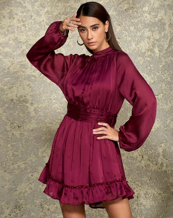 Claret Ruffle Dress