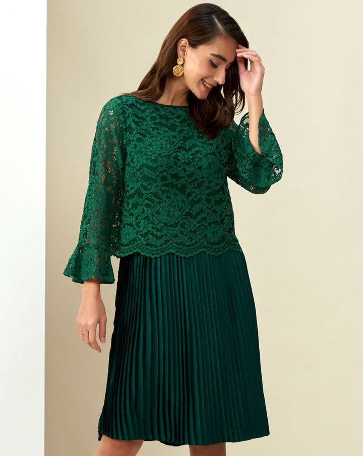 Bottle Green Lace Dress