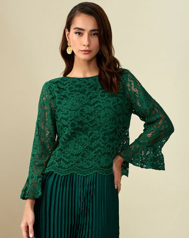 Bottle Green Lace Dress