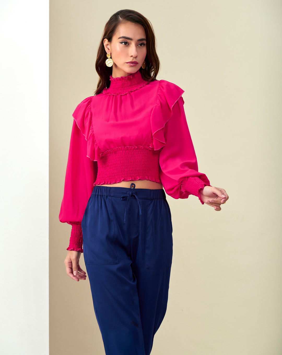 High-Neck Ruffle Top