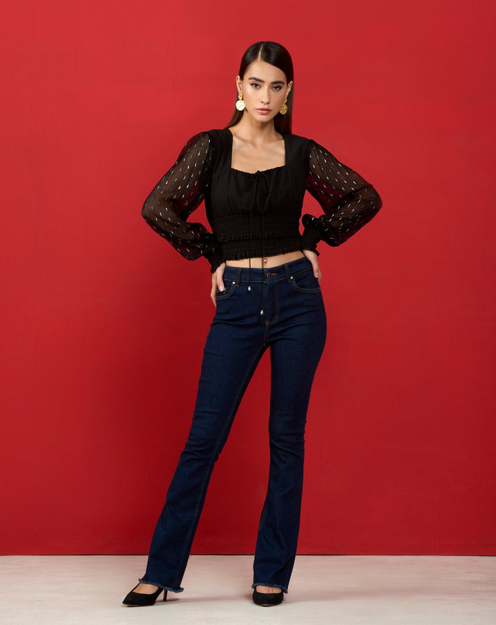 Black Translucent Sleeve Top