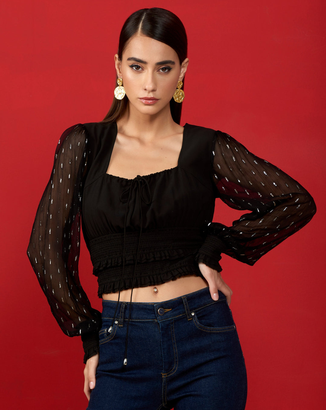 Black Translucent Sleeve Top
