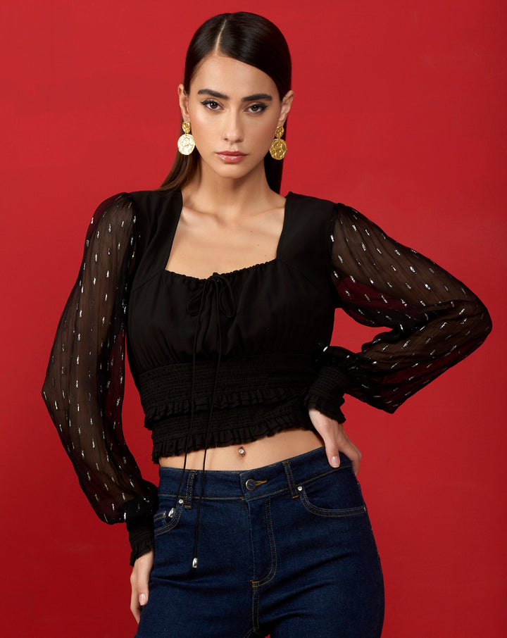Black Translucent Sleeve Top