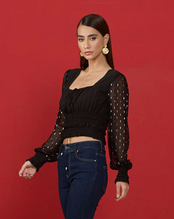 Black Translucent Sleeve Top