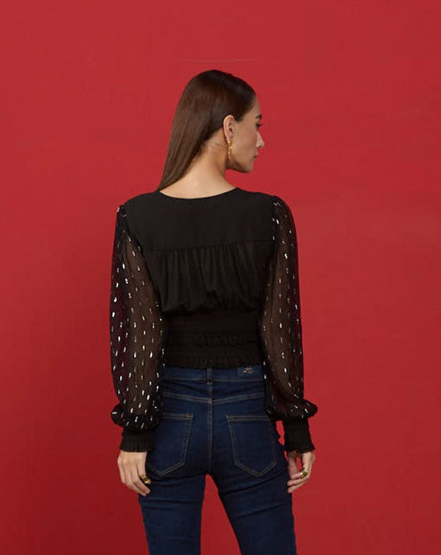 Black Translucent Sleeve Top