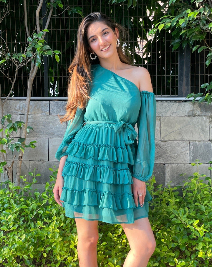 Emerald One-Shoulder Dress
