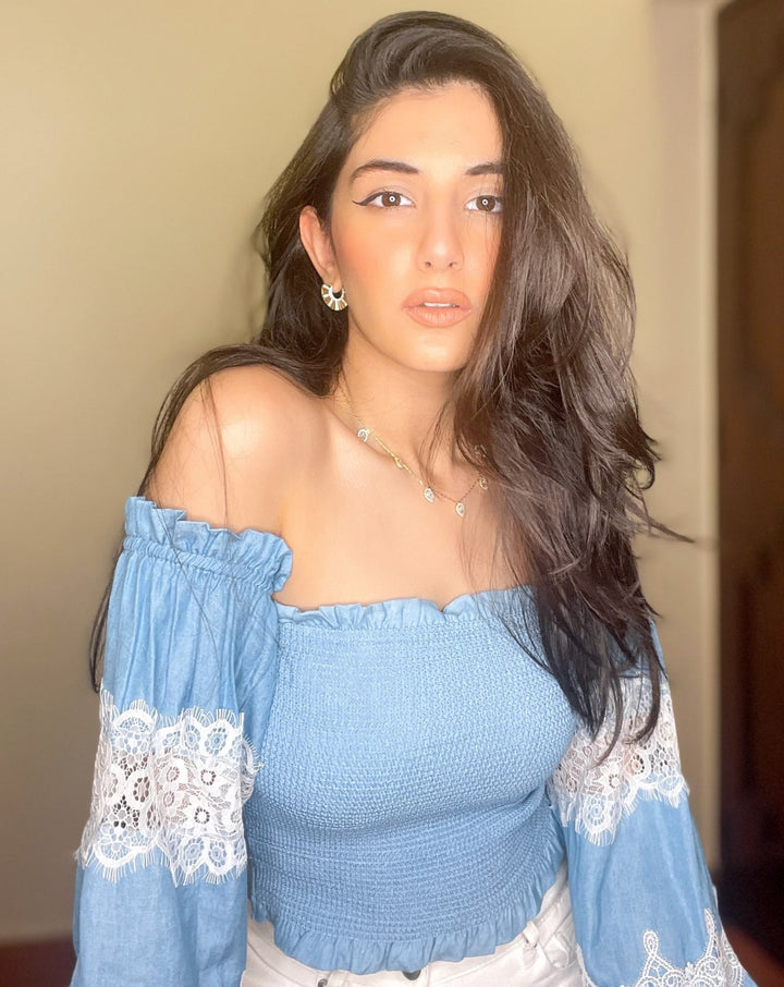 Tushita Mehta In Our Blue Bishop Sleeve Top