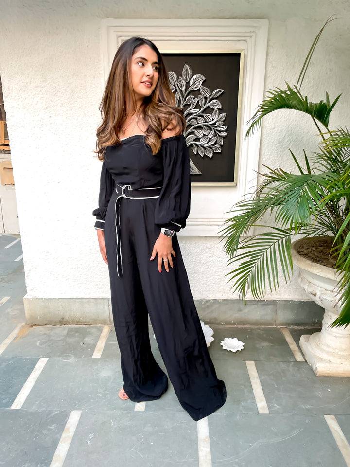 Black off shoulder jumpsuit
