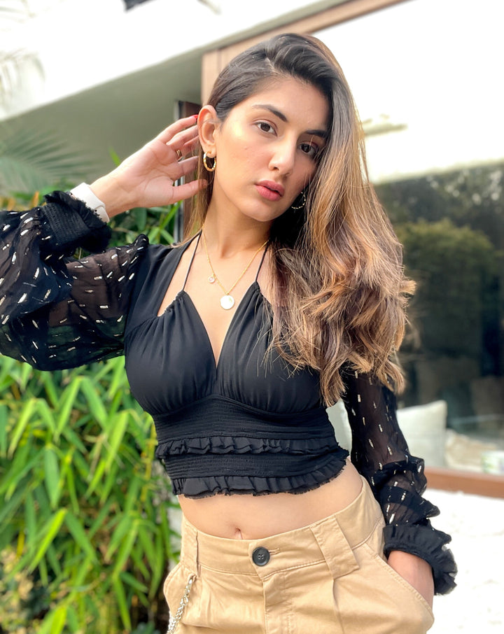 Black Translucent Sleeve Top