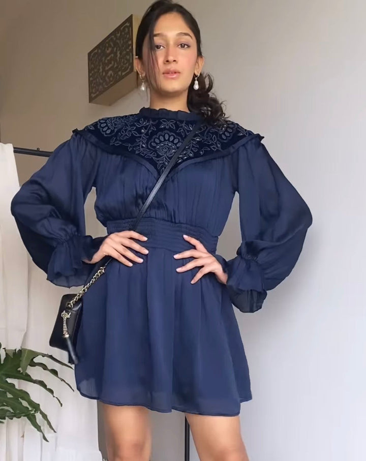 Navy Blue Embroidered Dress