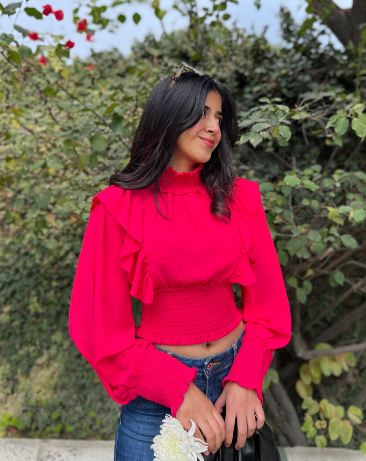 High-Neck Ruffle Top