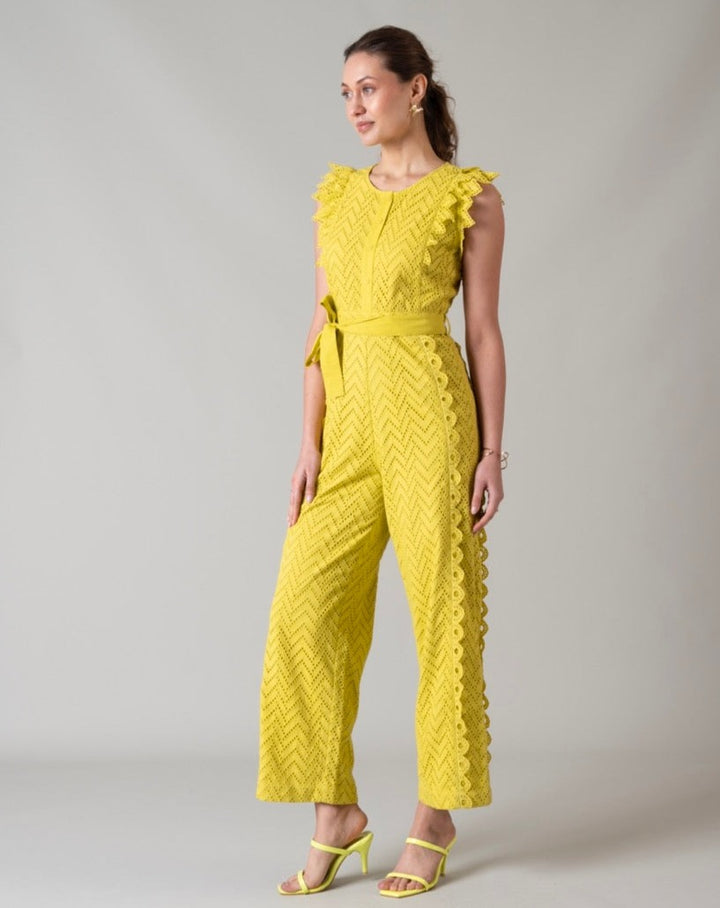 Tushita Mehta In Our Lime Schiffli Jumpsuit