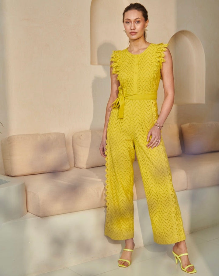 Tushita Mehta In Our Lime Schiffli Jumpsuit