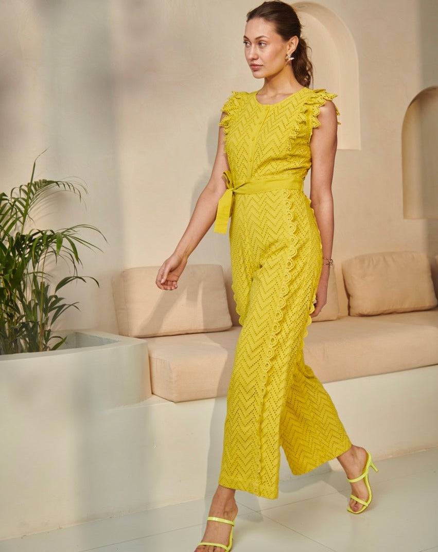 Tushita Mehta In Our Lime Schiffli Jumpsuit