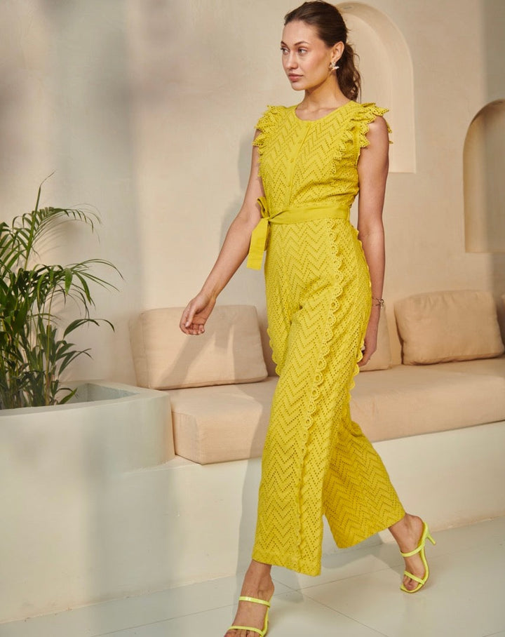 Tushita Mehta In Our Lime Schiffli Jumpsuit