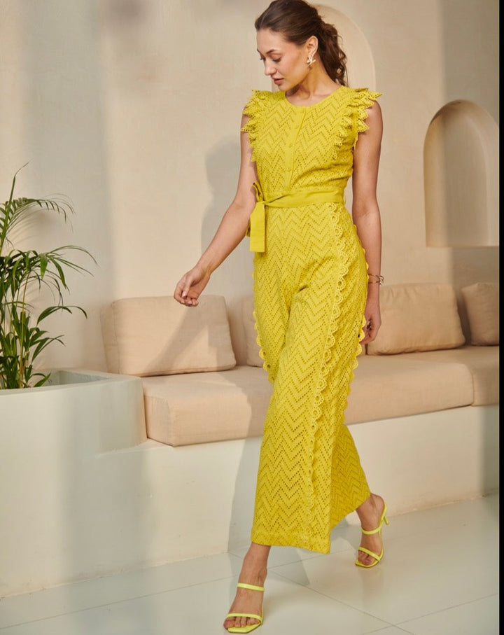 Tushita Mehta In Our Lime Schiffli Jumpsuit