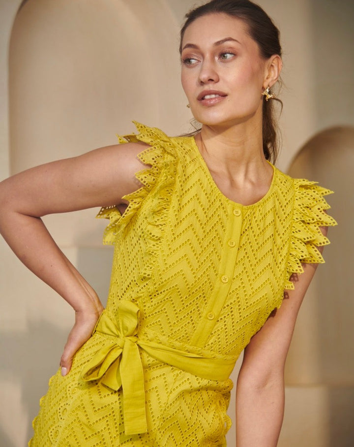 Tushita Mehta In Our Lime Schiffli Jumpsuit