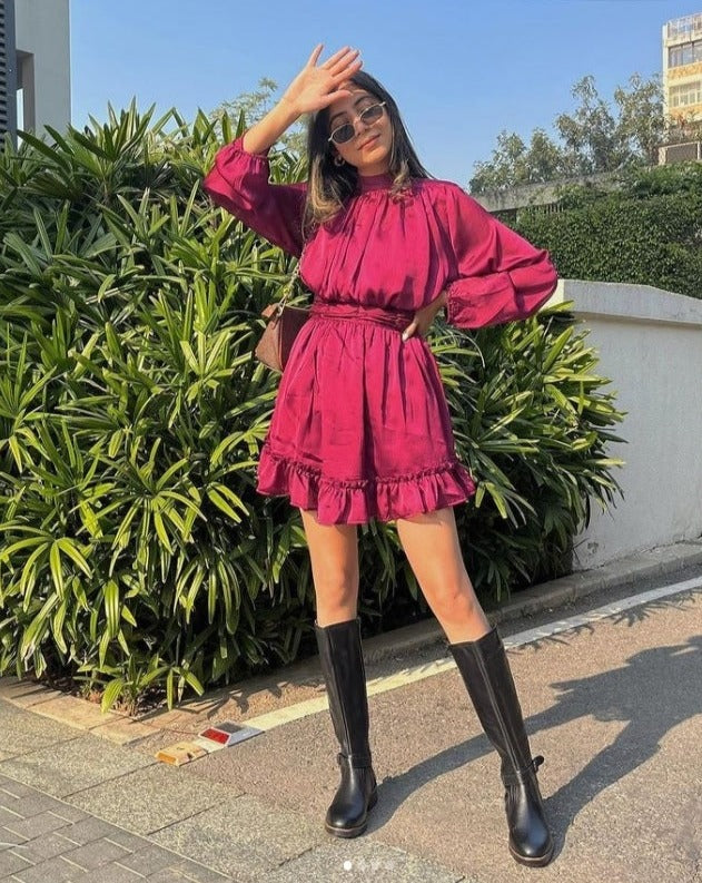 Claret Ruffle Dress